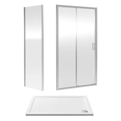 6mm Toughened Safety Glass Sliding Shower Door, Side Panel and Shower Tray - x x 1900mm - Chrome