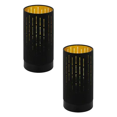 2 PACK Table Lamp Colour Black Shade Black Gold Fabric With Cut Outs E27 1x40W