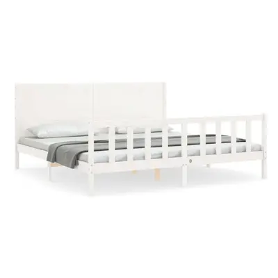 (white, x cm) vidaXL Bed Frame Bed Base Platform Bed with Headboard Grey Single Solid Wood