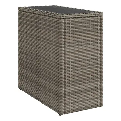 vidaXL Garden Side Table with Glass Top Outdoor Dining Table Grey Poly Rattan