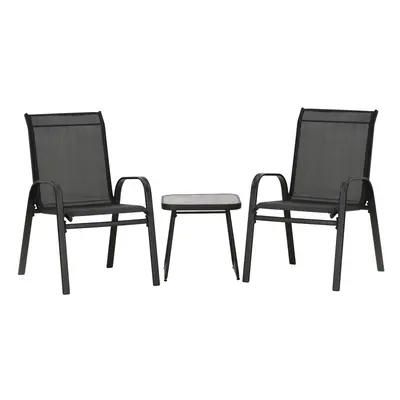 Outsunny 3PCs Bistro Set with Breathable Mesh Fabric Stackable Chairs Black