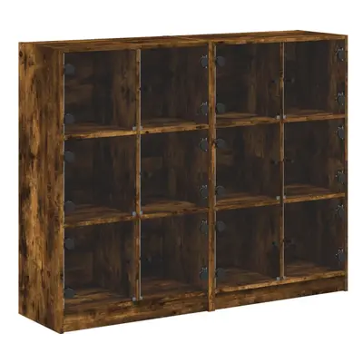 (smoked oak) vidaXL Bookcase with Doors Bookshelf Storage Rack Cabinet Engineered Wood