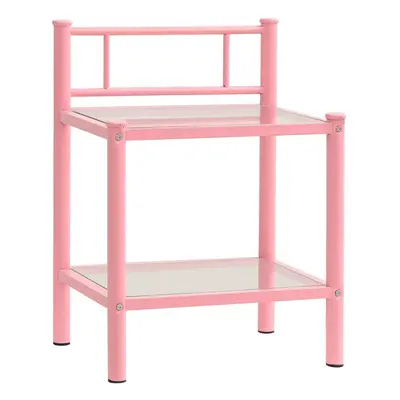 vidaXL Bedside Cabinets pcs Pink and Transparent Metal and Glass