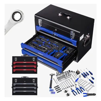 AREBOS pcs Tool Kit with Metal Tool Box DIY Hand Tools Blue/Black