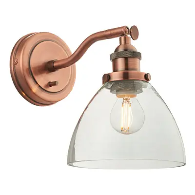 Dimmable LED Wall Light Aged Copper & Glass Shade Adjustable Industrial Fitting