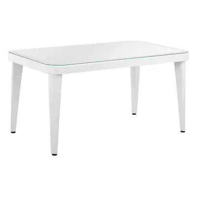 Dellonda Outdoor Dining Table, Weather Resistant PP/Fibreglass Body, Glass Table Top, 90x150cm (