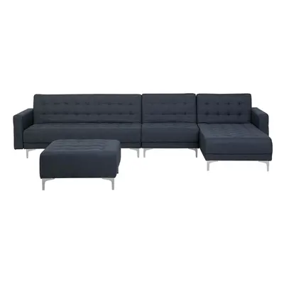 Left Hand Modular Fabric Sofa with Ottoman Dark Grey ABERDEEN