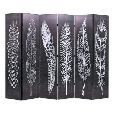 vidaXL Folding Room Divider 228x170cm Feathers Black and White Privacy Screen