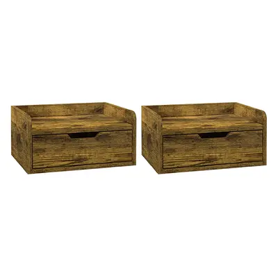 HOMCOM Floating Nightstand Set of 2, Nightstand with Drawer, Rustic Brown