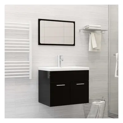 vidaXL Bathroom Furniture Set Piece High Gloss Black Chipboard Mirror Rack