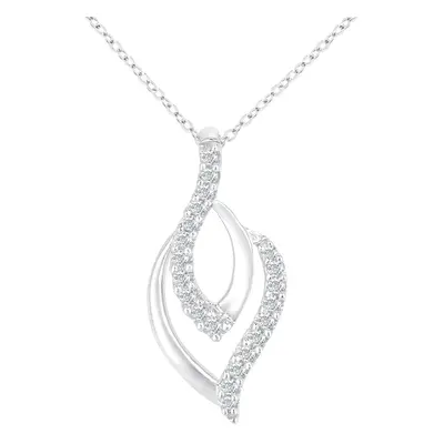 Jewelco London 18ct White Gold Round 10pts Diamond Almond Waves Wishbone Pendant Necklace inch 4