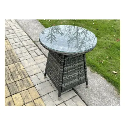 Fimous Small Round Outdoor Rattan Dining Table Garden Furniture Accessory Tempered Glass