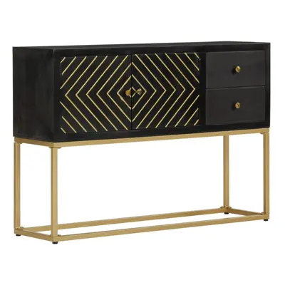 vidaXL Sideboard Storage Cabinet Cupboard Black and Gold Solid Wood Mango