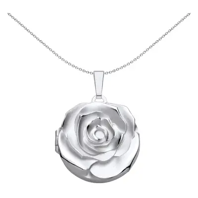 Jewelco London Ladies Rhodium Plated Sterling Silver 3D Embossed Rose Petal Round Locket Pendant