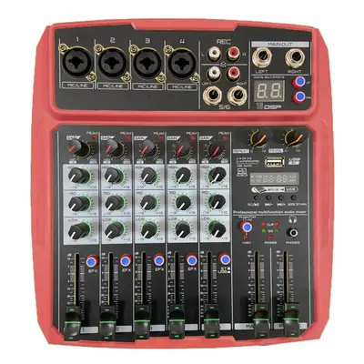 (Red) Mini Channel DSP Effect USB Delay and Repeat Efferts Audio Mixer Console With Volume Contr