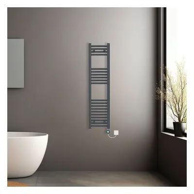 (Anthracite, 1200x300mm) Pre-filled Electric Curved Heated Towel Rail Radiator Thermostatic