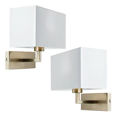 2 PACK Dimming LED Wall Light Satin Nickel & White Shade Sleek Rectangle Lamp