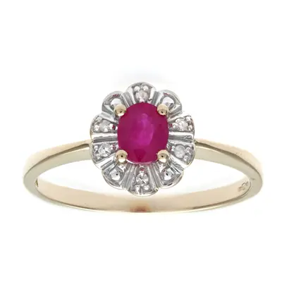 (T) Jewelco London 9ct Yellow Gold Ruby & Diamond Ring - PR0AXL2321YRU