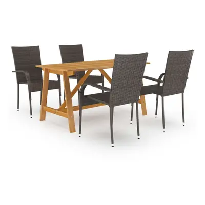 vidaXL Garden Dining Set Piece Brown Patio Outdoor Dinner Table and Chairs