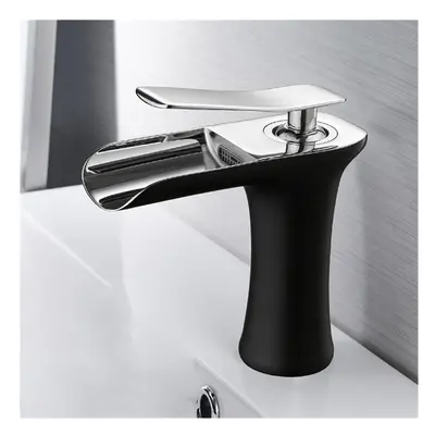 (Black+Chrome) Bathroom Basin Waterfall Faucet Hot Cold Mixer Tap Single Hole Handle Sink Modern