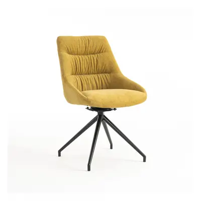 (Mustard) EVA MODERN VELVET DINING CHAIR PADDED SEAT METAL LEG KITCHEN PCS (Mustard)