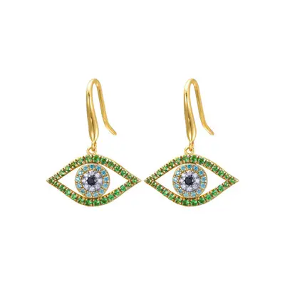 Jewelco London 14k Gold-plated Silver Green Blue Round Brilliant CZ Any Envy Evil Eye Drop Earri