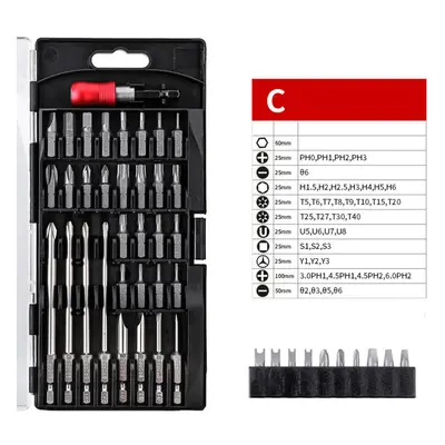 (C-43pcs) A/B/C/D Type Screwdriver Drill Bits Tools kit 1/4 Inch Hex Shank Magnetic Screwdriver 