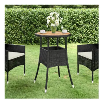 vidaXL Solid Wood Acacia Garden Table Ã60 cm and Poly Rattan Black Patio Table