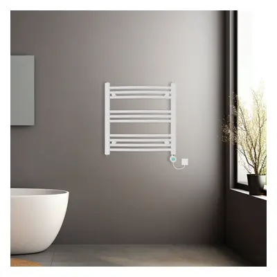 (White, 600x600mm) Pre-filled Electric Curved Heated Towel Rail Radiator Thermostatic