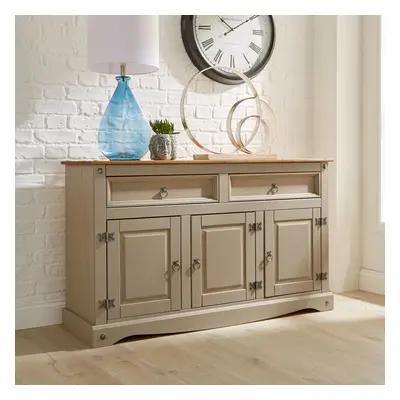 Grey Sideboard Drawer Door Cupboard Solid Mexican Pine Wooden Cabinet