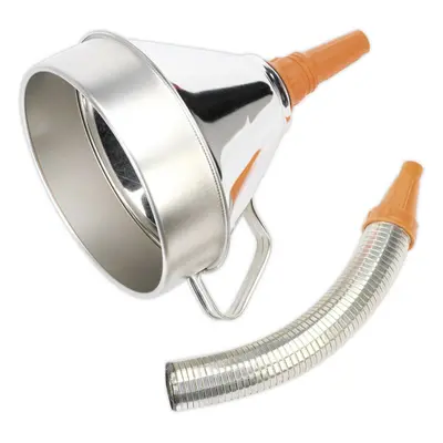 200mm Metal Funnel with Brass Filter - Flexi Spout - Pouring Handle - High Rim