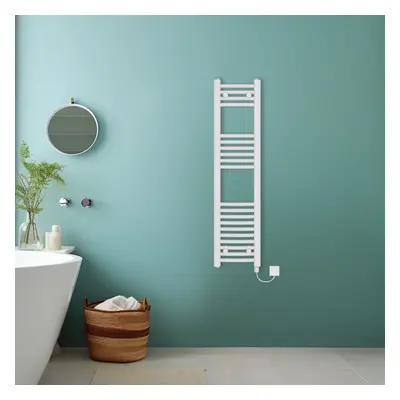 (White, 1200x300mm) Bathroom Curved Prefilled Electric Heated Towel Rail Ladder Warmer Radiator