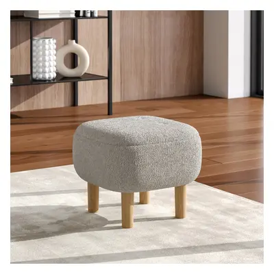 (Beige) Footstool Pouffe Stool with Wooden Legs