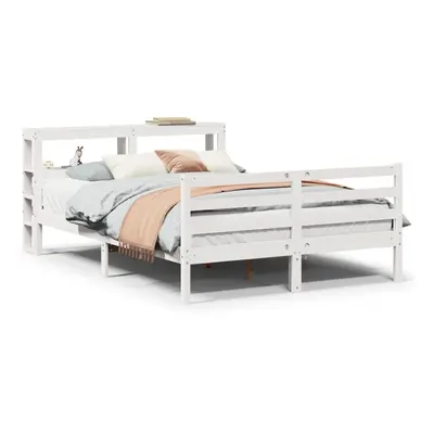 vidaXL Bed Frame with Headboard Bed Base White 140x200 cm Solid Wood Pine