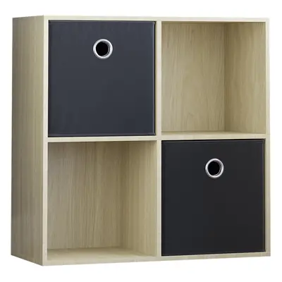 (Oak, Black) Durham Cube Shelf Wood Bookcase with Baskets