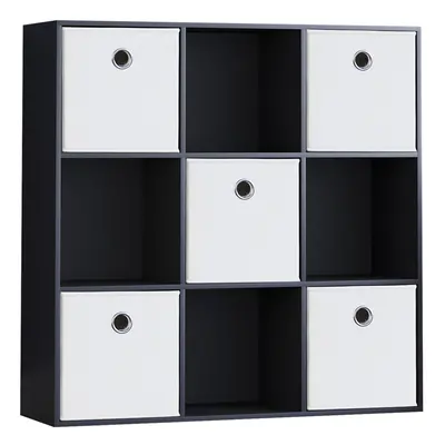 (Black, White) Durham 3x3 Cube Shelf Drawer Bookcase + Baskets