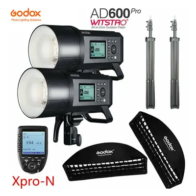 2*Godox AD600Pro TTL HSS Flash+Grid softbox+2m stand+XPRO-N for Nikon