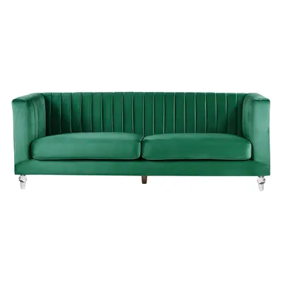 3 Seater Velvet Fabric Sofa Green ARVIKA