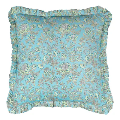 Cotton Cushion Flower Pattern x cm Blue AMOENA