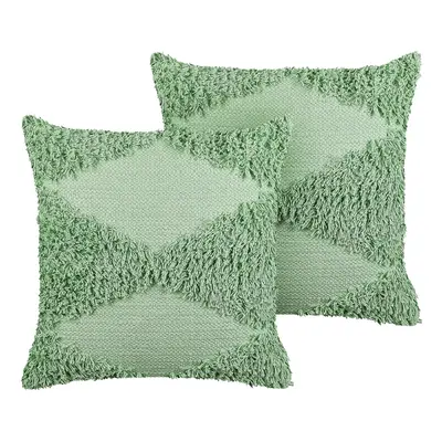 Set of Tufted Cotton Cushions x cm Green RHOEO