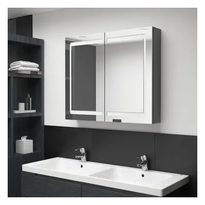 vidaXL LED Bathroom Mirror Cabinet Grey Wall Cabinet Washroom Storage Unit