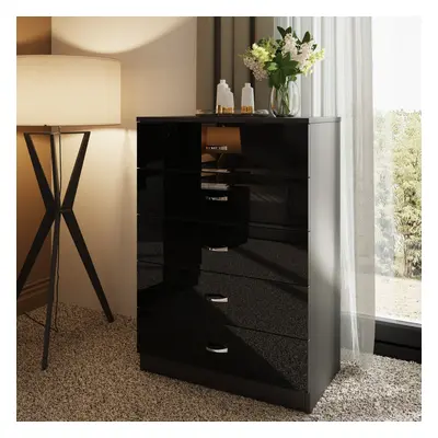 (Gloss Black) Drawer Gloss Chest Of Drawers Bedroom Storage