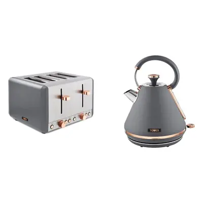 Cavaletto Slice Toaster, Grey and Rose Gold & Cavaletto Pyramid Kettle with Fast Boil, Detachabl