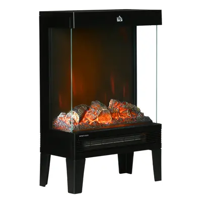 HOMCOM Charming Electric Fireplace Heater, Quiet Freestanding Stove, Black