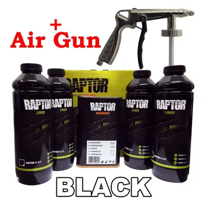 Upol Raptor Black 4x Liner Kit + Spray Gun Tough Coating Bedliner Paint U-Pol