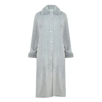 (Grey, Extra Large - UK 20/22) Slenderella Ladies Faux Fur Collar Button Up Fleece Dressing Gown