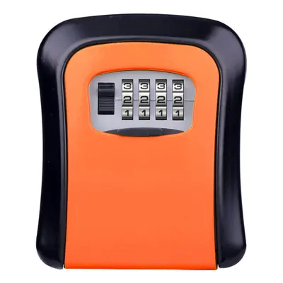 (Orange) Wall Mounted 4-Digit Combination Lock Key Safe Storage Box Home Gate Coffer