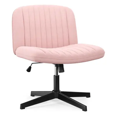 (Pink) Armless Velvet Swivel Office Chair