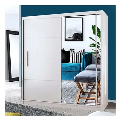 (White, 180cm) MN FURNITURE Vision Sliding Door Mirror Wardrobe