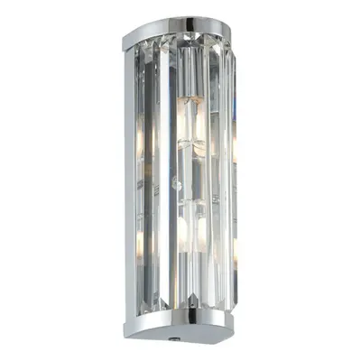 IP44 Bathroom Wall Light Chrome & Crystal Round Glass Modern Slotted Jewel Lamp